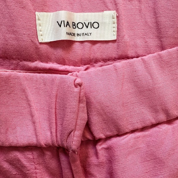 Via Bovio Wide Leg Linen Blend Pink Pants High Rise Vacation Travel Italy Sz XL - Picture 7 of 15